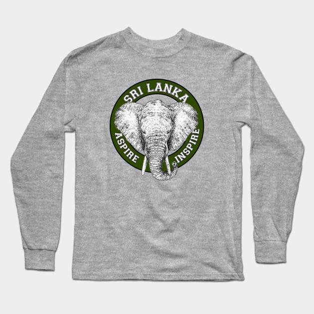 Sri Lanka Elephant Green, Black & White (Ceylon Elephant) Long Sleeve T-Shirt by EYECHO